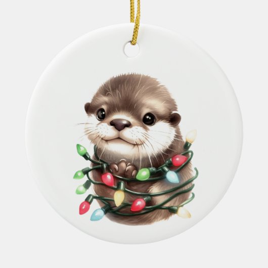 愛らしいクリスマス・オッター セラミックオーナメント (正面)