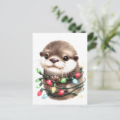 愛らしいクリスマス・オッター ポストカード (スタンド正面)