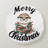 愛らしいクリスマス・オッター ラウンドクッション (裏面)