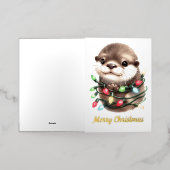 愛らしいクリスマス・オッター 箔グリーティングカード (外側レイダウン)