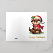 愛らしいクリスマス・オッター 箔グリーティングカード (外側レイダウン)