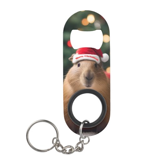愛らしいクリスマス・キャピバラ キーホルダー栓抜き (正面)