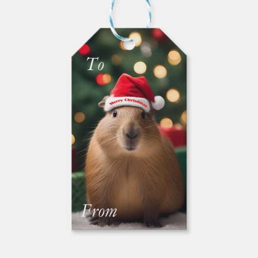 愛らしいクリスマス・キャピバラ ギフトタグ (正面)
