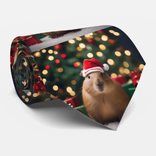 愛らしいクリスマス・キャピバラ ネクタイ