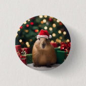 愛らしいクリスマス・キャピバラ 缶バッジ (正面)
