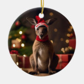 愛らしいクリスマス・サンタカンガルー セラミックオーナメント (正面)