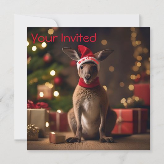 愛らしいクリスマス・サンタカンガルー 招待状 (正面)