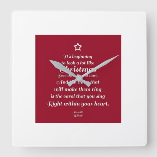 『愛らしいクリスマス·ポエム』クリスマス·クロック スクエア壁時計 (正面)