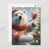 愛らしいクリスマス・ポーラー・ベアと(鳥)ショウジョウコウカンチョウ ポストカード (正面/裏面)