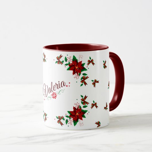 愛らしいクリスマス·レッド·フラワーズ個別のマグ マグカップ (正面右)