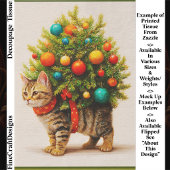 愛らしいクリスマツリーを背負う猫/子猫のデコパージュ FN8L 薄葉紙