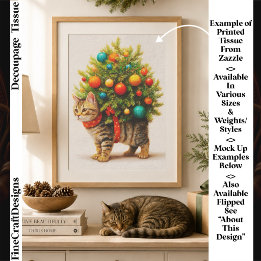 愛らしいクリスマツリーを背負う猫/子猫のデコパージュ FN8L 薄葉紙