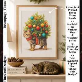 愛らしいクリスマツリーを背負う猫/子猫のデコパージュ FN8L 薄葉紙