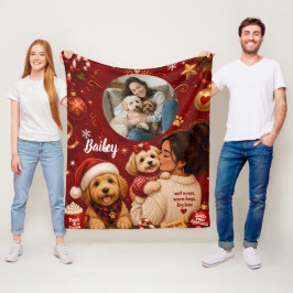 愛らしいクリムゾンクリスマスの犬ママの写真名前 フリースブランケット
