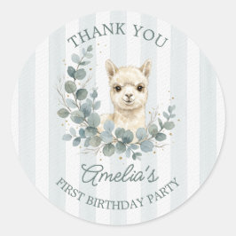 愛らしいクリーム色の水彩アルパカの誕生日クラシック ラウンドシール