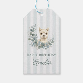 愛らしいクリーム色の水彩アルパカの誕生日 ギフトタグ