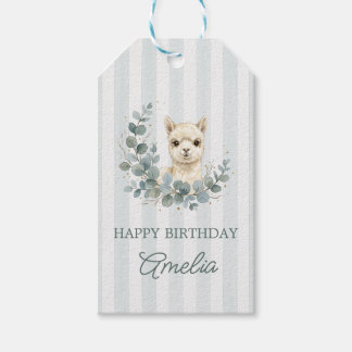 愛らしいクリーム色の水彩アルパカの誕生日 ギフトタグ