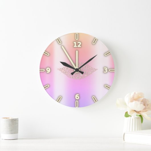 愛らしいクールトレンディーグラデーションの唇 ラージ壁時計 (ホーム)