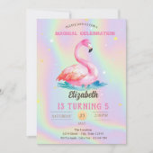 愛らしいクールピンクのフラミンゴスのホログラフィック 招待状 (正面)