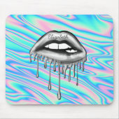 愛らしいクールメタリックドリッピングリップス、ホログラフィック マウスパッド (正面)