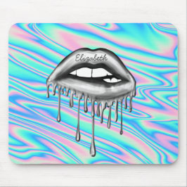 愛らしいクールメタリックドリッピングリップス、ホログラフィック マウスパッド
