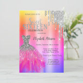 愛らしいグリッターがしたたり落ちる、オンブレのメタリックドレス 招待状 (スタンド正面)