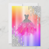 愛らしいグリッターがしたたり落ちる、オンブレのメタリックドレス 招待状 (裏面)