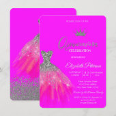 愛らしいグリッターのドレスのティアラ フューシャのキンセアニエラ 招待状 (正面/裏面)