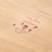 愛らしいグリッターイチゴのドット赤ちゃんシャワー アクリル招待状 (レイダウン)