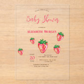 愛らしいグリッターイチゴのドット赤ちゃんシャワー アクリル招待状 (正面)