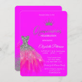 愛らしいグリッタードレスティアラ暗い赤紫色キンセアニェラ 招待状 (正面/裏面)