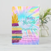 愛らしいグリッターパイナップル絞り染めベビーシャワー 招待状 (スタンド正面)