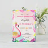 愛らしいグリッターピンクフラミンゴパーム葉 招待状 (スタンド正面)