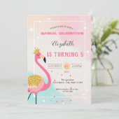 愛らしいグリッターピンクフラミンゴ誕生日 招待状 (スタンド正面)