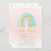愛らしいグリッターレインボースターズベビーシャワー 招待状 (正面/裏面)