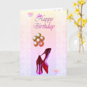 愛らしいグリッター ハイ ヒール、ティアラ、レース、風船 カード (黄色い花)