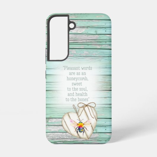 愛らしいグリーンの木製ハートと虹のビー聖句入り SAMSUNG GALAXYケース (裏面)