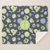 愛らしいグリーンエイリアン宇宙船UFO子供 シェルパブランケット (正面(横))