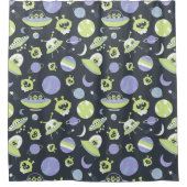 愛らしいグリーンエイリアン宇宙船UFO子供 シャワーカーテン (正面)