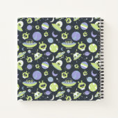 愛らしいグリーンエイリアン宇宙船UFO子供 ノートブック (裏面)