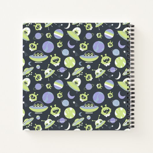 愛らしいグリーンエイリアン宇宙船UFO子供 ノートブック (裏面)