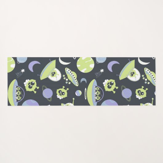 愛らしいグリーンエイリアン宇宙船UFO子供 ヨガマット (裏面(横))