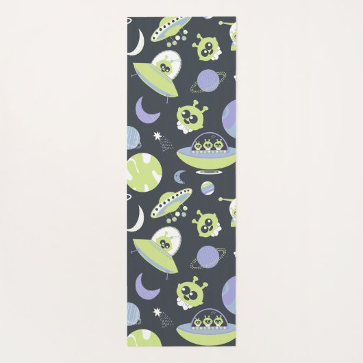 愛らしいグリーンエイリアン宇宙船UFO子供 ヨガマット (裏面)