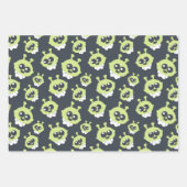 愛らしいグリーンエイリアン宇宙船UFO子供 ラッピングペーパーシート (正面3)