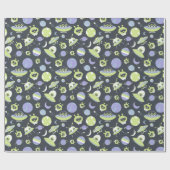 愛らしいグリーンエイリアン宇宙船UFO子供 ラッピングペーパー (フラット)