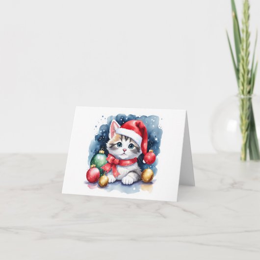 愛らしいグレーのサンタキットンカード（無地） シーズンカード (正面)