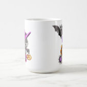 愛らしいグレーのハロウィーン猫と花こうもり コーヒーマグカップ (中央)