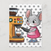 愛らしいグレーのマウス作りコーヒー ポストカード (正面)