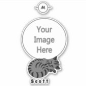 愛らしいグレー虎猫キッテンスリープ名タグ シール (正面)