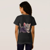 愛らしいグレー+タビー+子猫の元気な飛び跳ね Tシャツ (裏面フル)
